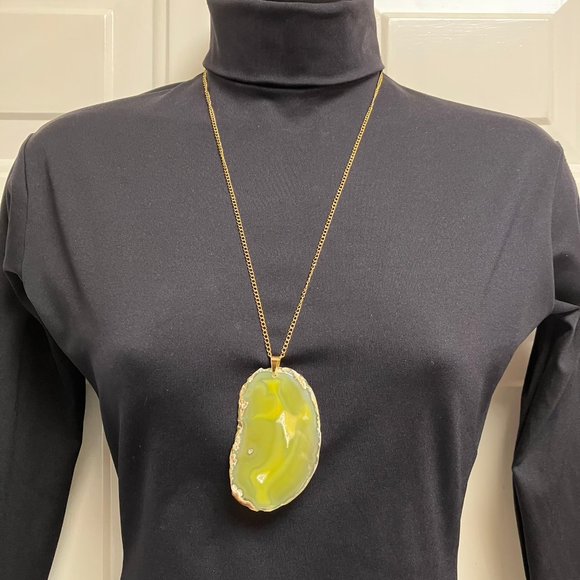 Agate Raw Edge Yellow Gemstone + 24 inch Golden Stainless Steel Curb Chain - Picture 2 of 10